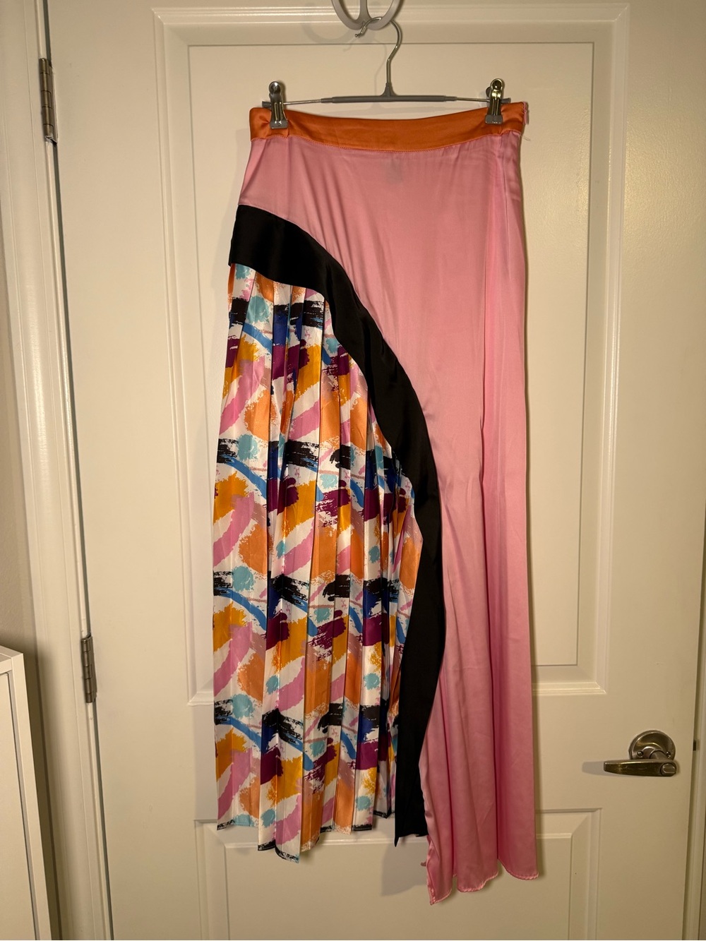 SHEIN Pink Asymmetrical Maxi Skirt with Multicolor Pleats